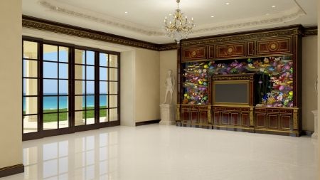 Chiêm ngưỡng cung điện 139 triệu USD đắt nhất nước Mỹ - 6 Phòng sinh hoạt gia đình có một TV 3D lớn được bao quanh bởi một bể cá cảnh khổng lồ