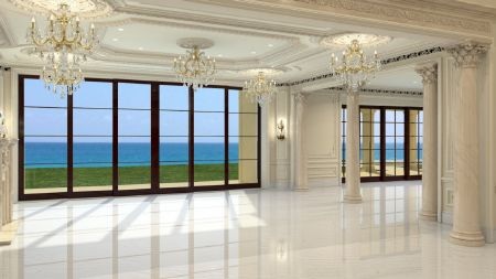 Chiêm ngưỡng cung điện 139 triệu USD đắt nhất nước Mỹ - 5 Nền đá và các họa tiết trang trí trên cột và những chiếc đèn chùm mang đậm nét quý tộc