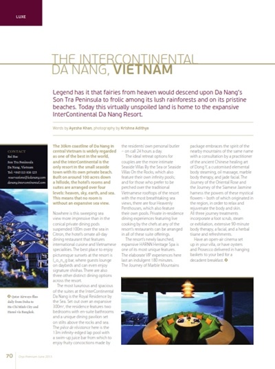 InterContinental Resort lên sóng truyền hình thực tế Mỹ - 1 Hình ảnh Intercontinental Resort (Đà Nẵng) trên Tạp chí của hãng hàng không Wartar Airways