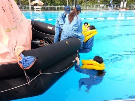 Xem phi công, tiếp viên hàng không huấn luyện bay - 4 Đưa hành khách lên thuyền phao (mỗi thuyền phao có thể chứa được 20 người)