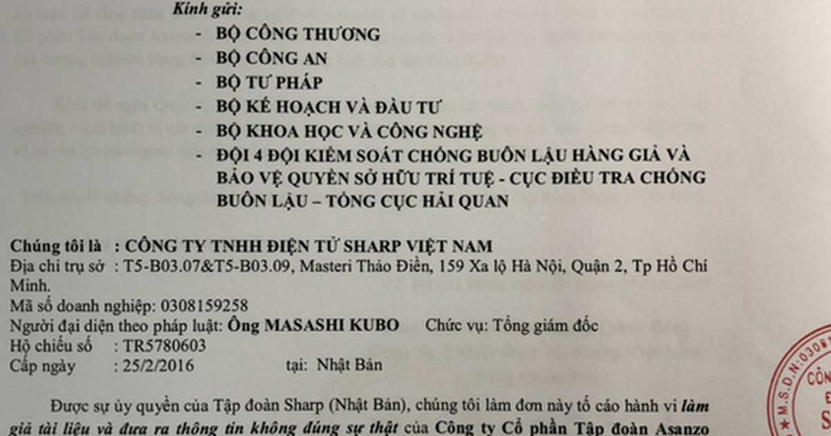 Sharp Việt Nam tiếp tục tố cáo Asanzo tới 5 Bộ vụ làm giả tài liệu