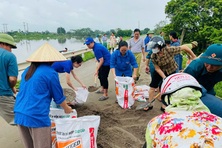 Cấp tập hỗ trợ bà con đắp đê ở Thường Tín, gặt lúa chạy lũ ở Thạch Thất