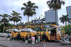 Scrap bus turned into a cafe
