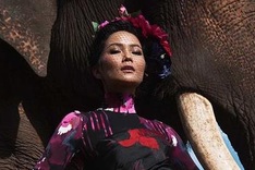 H'Hen Nie poses with elephants in new collection photoshoot