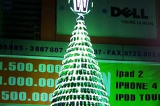 Giant Christmas pine tree made by used cell phones