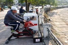Dual-purpose bicycles help purify Hanoi lake