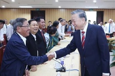 Party chief hosts former leaders, outstanding intellectuals and artists