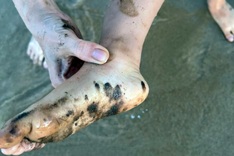 Oil slicks stain tourists’ feet at Tuy Hoa beach