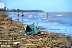 Thanh Hoa beach left in ruins and strewn with debris after Typhoon Bualoi