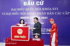Party, State leaders join Hanoi voters in Election Day