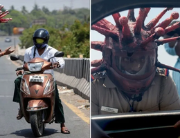 Cảnh sát đội “mũ bảo hiểm corona” cảnh báo người dân không ra đường