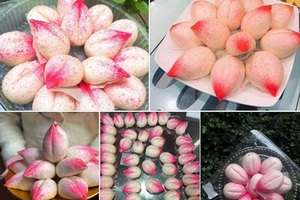 Sáng rằm tháng Giêng, dâng ông bà 100 cái bánh bao đào tiên hồng rực