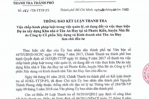 Thanh tra TPHCM "khui" hàng loạt sai phạm của khu nhà ở Tân An Huy