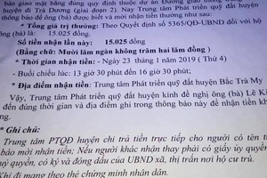 Xôn xao chuyện một hộ dân được mời lên nhận “thưởng”... 15.000 đồng!