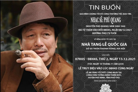Gia đình thông báo về tang lễ của nhạc sĩ Phú Quang